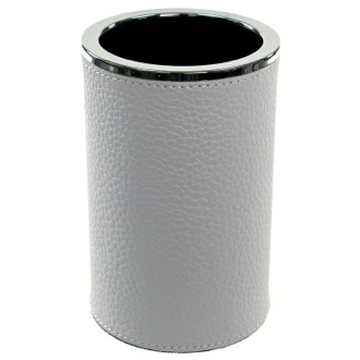 Toothbrush Holder Round Toothbrush Holder Made From Faux Leather in White Finish Gedy AC98-02